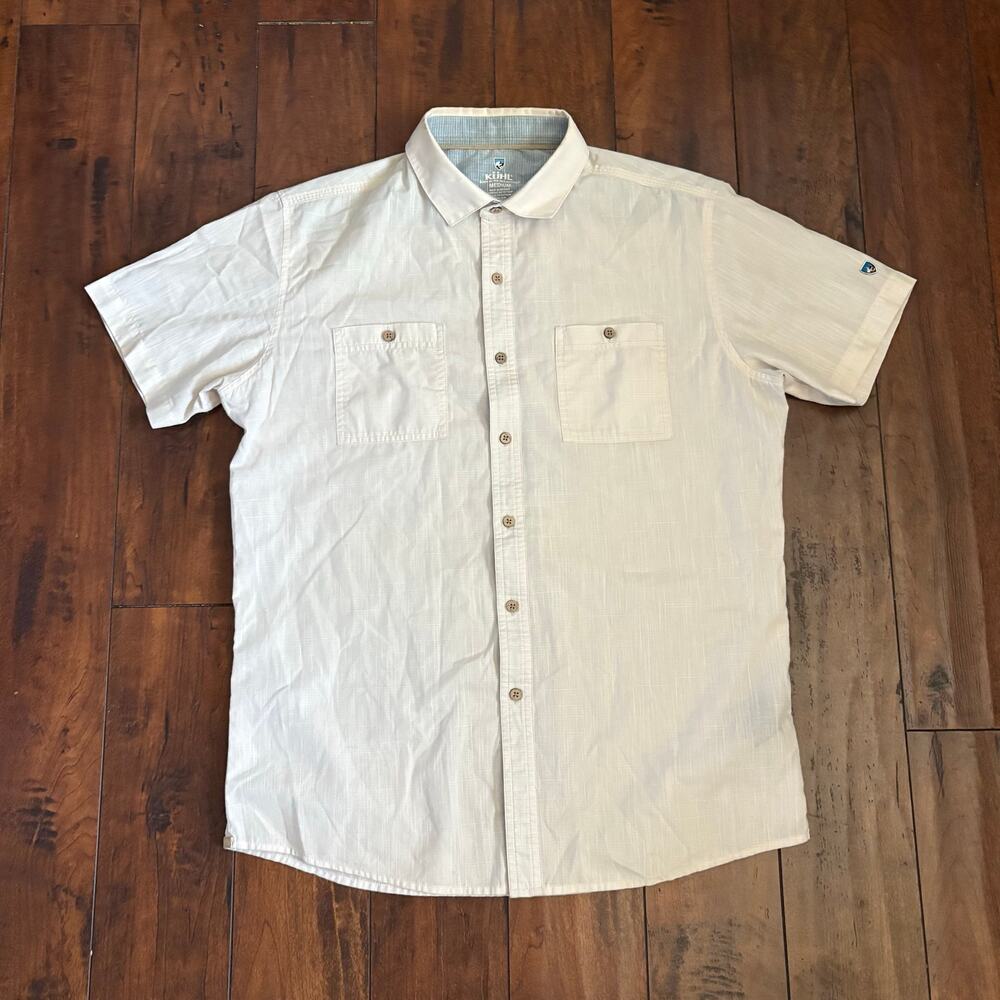 Kuhl Button Up Shirt Mens M White Short Sleeve Hiking Mountains Outdoors Classic